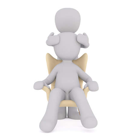 Full body 3d toon giving person in chair head massage, white backgroundの写真素材