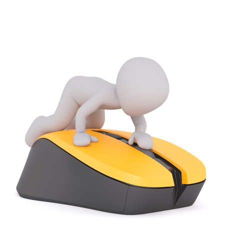 Full body 3d toon leaning and putting pressure on yellow and black objectの写真素材