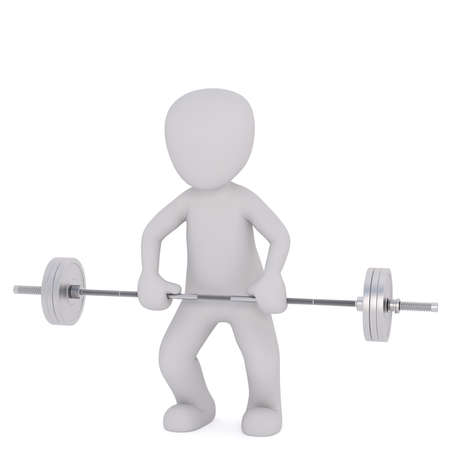 Full body 3d toon lifting barbell on white backgroundの写真素材
