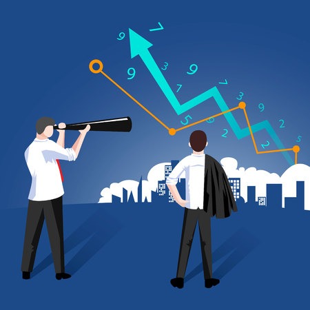 The Winner. Businessman watches his shadow and contemplating about victory. Business vector concept illustrationのイラスト素材