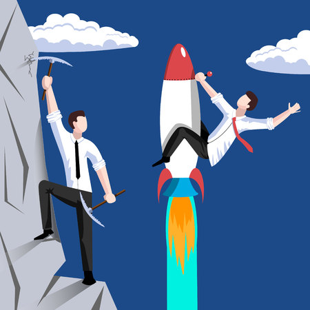 Businessman watches his shadow and contemplating about victory. Business vector concept illustrationのイラスト素材