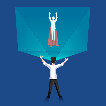 Superhero with VR glasses on the roof building Vector illustrationのイラスト素材