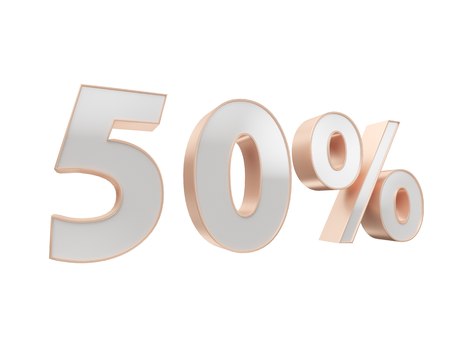 White gold, copper fifty percent, isolated on white background shopping,  sign,  symbol,  tag,  tender,  text,  white  . 3d illustration Rendererの写真素材