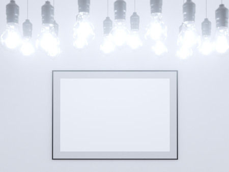 Poster Mock-up, Mock-up Template On Isolated White Background, Ready For Your Design, 3D Illustration. space,  template,  three,  up,  wall,  white frame,の写真素材