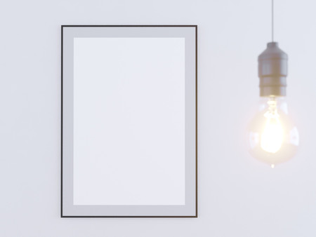 Poster Mock-up, Mock-up Template On Isolated White Background, Ready For Your Design, 3D Illustration. space,  template,  three,  up,  wall,  white frame,の写真素材