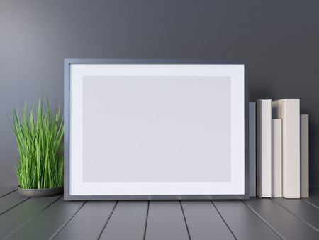 Mock up, hipster background, 3d illustration poster,  render,  rendering,  retro,  room,  style,  table,  template,  up,  wall,  white,  wood,  woodenの写真素材