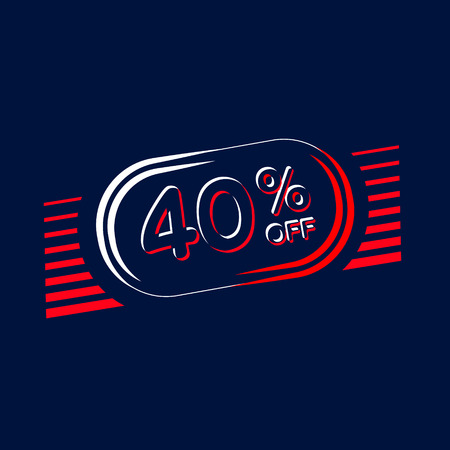Geometric neon banner of glossy plastic style with a 40% off lettering at the center.のイラスト素材