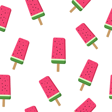 Vector abstract seamless pattern with slices of watermelon. vector, vegetarian, wallpaper, water, watermelon, white, wrappingのイラスト素材
