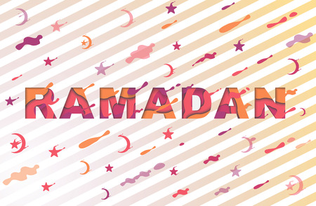 Ramadan Kareem Greeting card with Arabic Symbol of Islam - Crescent Moon. .Vector congratulation text of modern paper cut multi color layers letters.のイラスト素材