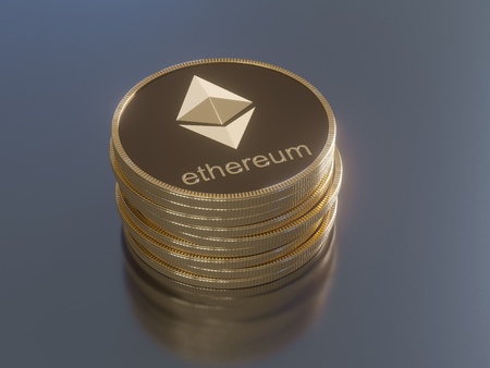 Glossy Ethereum in blurred closeup. Crypto-currency finance and banking as 3D Illustration concept. mining,  monetary,  money,  network,  payment,の写真素材