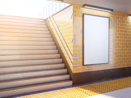 Mock up poster media template ads display in Subway station. 3d illustration, rendering underground,  up,  wall,  whiteの写真素材