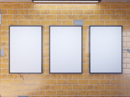 Mock up poster media template ads display in Subway station. 3d illustration, rendering underground,...