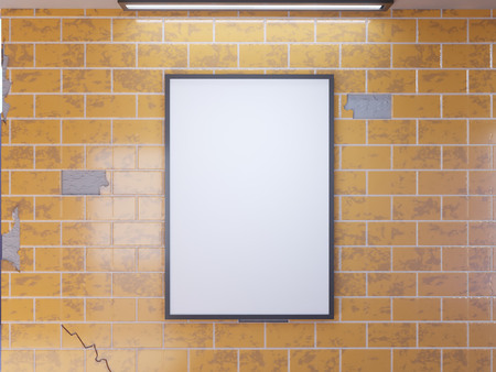 Mock up poster media template ads display in subway station. 3d illustration, rendering underground,  up, wall, whiteの写真素材