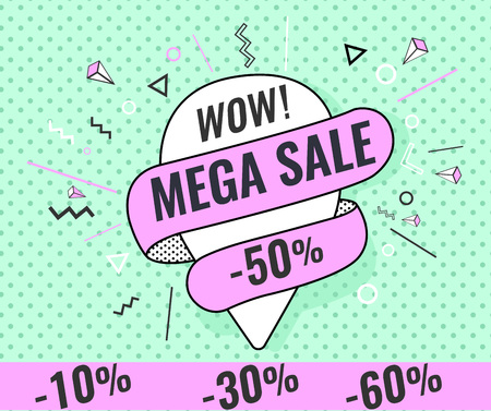 Ribbon banner with text Big, mega sale, Super. for emotion and motivation. Retro hand-drawn design elements for sale.のイラスト素材