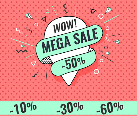 Ribbon banner with text Big, mega sale, Super. for emotion and motivation. Retro hand-drawn design elements for sale.のイラスト素材