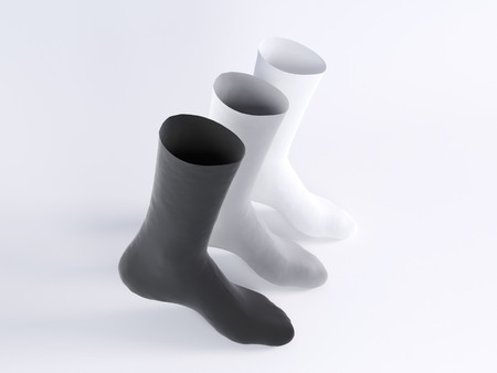 White socks, socks mockup 3d rendering illustration  template,  tennis,  textile,  up,  warm,  wear,  whiteの写真素材