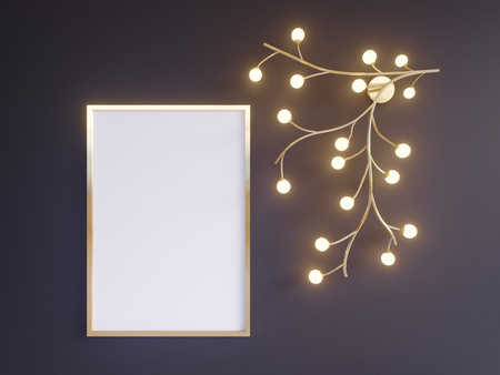 Poster Mock-up, Mock-up Template On Isolated White Background, Ready For Your Design, 3D Illustration. space,  template,  trees,  up,  wall,  whiteの写真素材