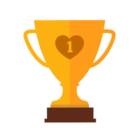 Trophy cup flat vector icon. Simple winner symbol. Gold illustration on isolated background, heart in the center, for likes.のイラスト素材