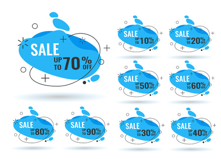 Sale tags set vector badges template, 10 off, 20 , 90, 80, 30, 40, 50, 60, 70 percent sale label symbolsのイラスト素材