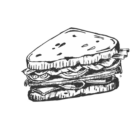 Sketch of sandwich. with tomatoes and herbs. Hand drawn illustration converted to vectorのイラスト素材
