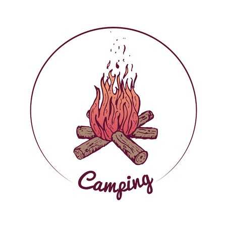 colorful vector campfire with wood, sketch, background design, illustration.のイラスト素材