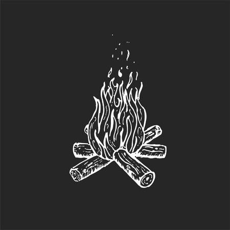 colorful vector campfire with wood, sketch, background design, illustration.のイラスト素材
