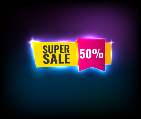 Neon banner Memphis style with geometric shapes. Sale background template create by vectorのイラスト素材