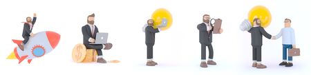 Set of 3d illustrations.3D man boss financial person icon set. set,  sign,  space,  start,  startup,...
