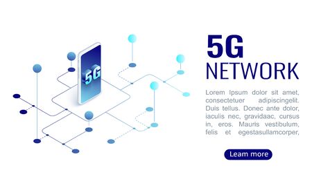 Isometric concept includes smartphone and 5G.のイラスト素材