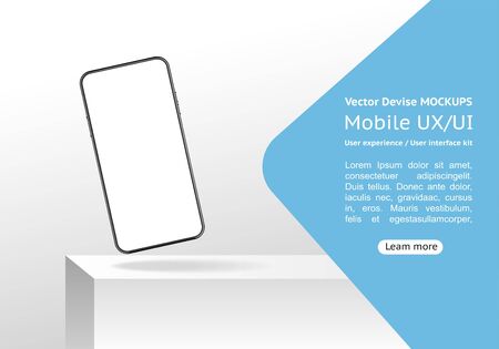 Realistic Smartphone Mockup with website elements on a black background. 3D realistic Cell phone Mockup. Mobile phone for a presentation. Vector illustration.のイラスト素材