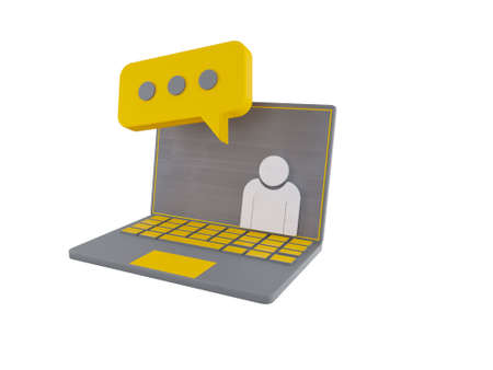online education 3d icons. e-book, online lecture, curriculum, gray - yellow laptop isolated on white backgroundの写真素材