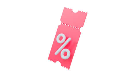 Pink 3D coupon with interest on various discounts and sales of goods and online cinema tickets. 3d render illustrationの写真素材