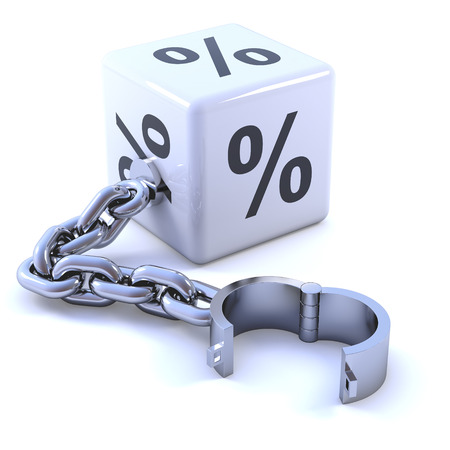 3d render of a white percent sign dice with shackleの写真素材