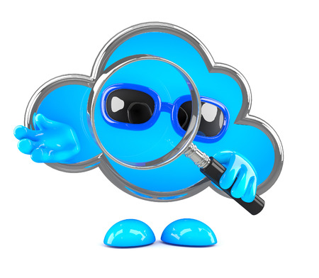 3d render of a cloud holding a magnifying glassの写真素材