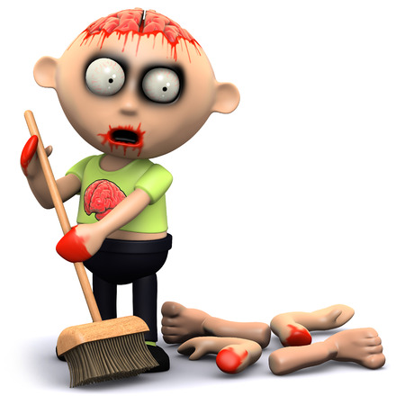 3d render of a zombie sweeping up the limbsの写真素材
