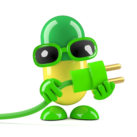 3d render of a medicine capsule holding a green power cordの写真素材