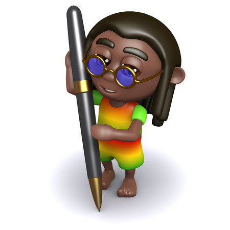 3d render of a rastafarian writing with a penの写真素材