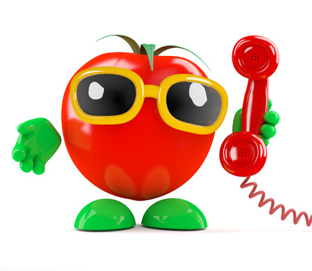 3d render of a tomato holding a telephone handsetの写真素材