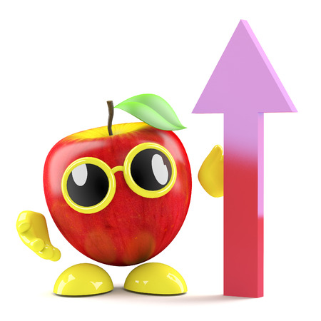 3d render of an apple with upward pointing arrowの写真素材