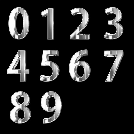 Silver 3D numbers isolated on black with clipping pathの写真素材