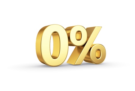 golden 3D zero  percentage icon - isolated with clipping pathの写真素材