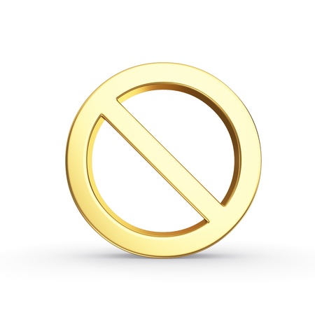 Golden stop symbol isolated with clipping path on whiteの写真素材