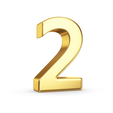 3D golden number 2 - isolated with clipping pathの写真素材