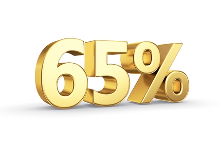 65 golden percent symbol isolated on white with clipping pathの写真素材