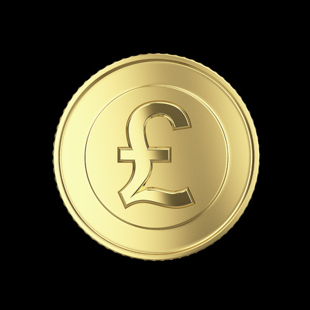Beautiful golden Pound coin isolated on black with clipping pathの写真素材