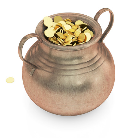 Golden coins in pot - 3D render isolated with clipping path
の写真素材