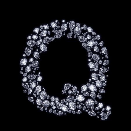 3D Diamond letter Q on black  の写真素材