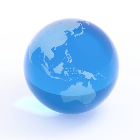 Planet Earth blue water globe isolated with clipping path on whiteの写真素材