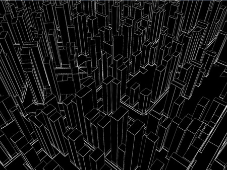 Abstract black simple city wire  background - 3D renderの写真素材
