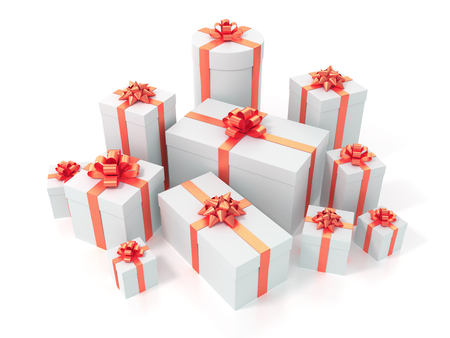 Many presents isolated on white background with clipping pathの写真素材